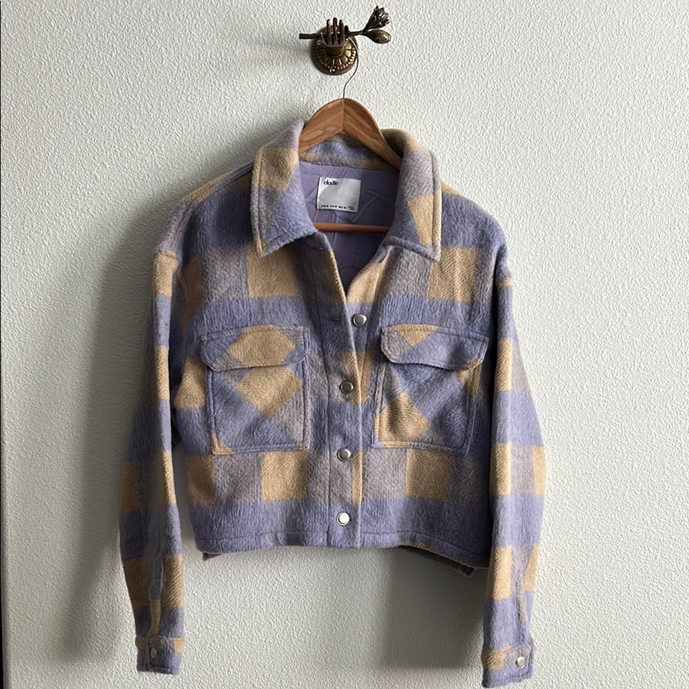 Elodie Purple and Tan Teddy Jacket with Modern Cropped Style